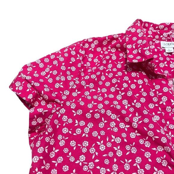 J CREW Printed Pink Fuchsia Ivory Poplin Popover Too Size L - Picture 4 of 9